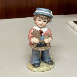 Homco Porcelain figurine Victorian Boy with Rocking Horse toy